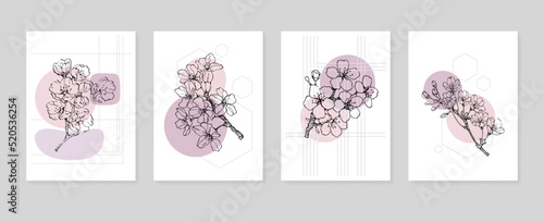 Sakura Abstract Hand Painted Illustrations for Wall Decoration, Postcard, Social Media Banner, Brochure Cover Design Background. Modern Abstract Painting Artwork. Vector Pattern