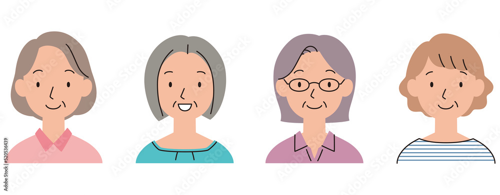 中年女性　顔　アイコン　セット