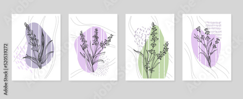 Lavender Abstract Hand Painted Illustrations for Wall Decoration, Postcard, Social Media Banner, Brochure Cover Design Background. Modern Abstract Painting Artwork. Vector Pattern