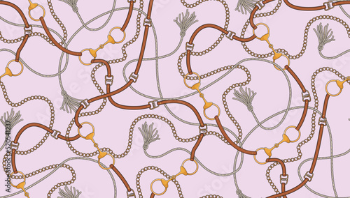 seamless decorative chain pattern gold jewelry , leather belt ornament, fabric texture . Vintage abstract print