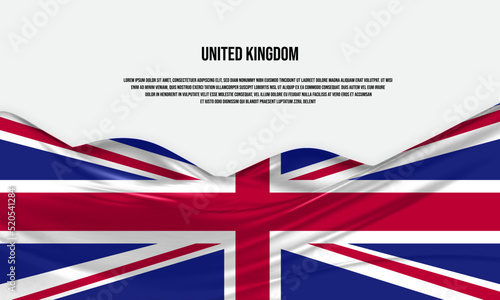 United Kingdom flag design. Waving UK or England flag made of satin or silk fabric. Vector Illustration.