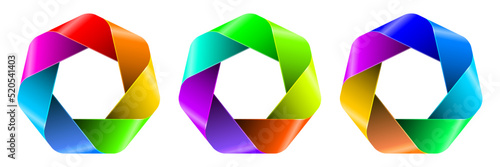 Rainbow polygon emblems. Hi tech logo set. Vector illustration