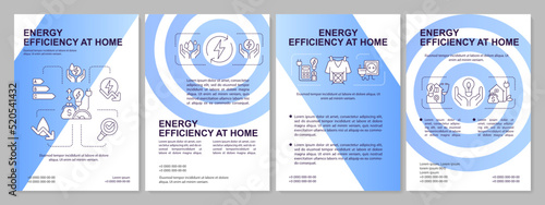 Energy efficiency at home blue brochure template. Leaflet design with linear icons. Editable 4 vector layouts for presentation, annual reports. Arial-Black, Myriad Pro-Regular fonts used