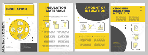 Building insulation yellow brochure template. Thermal control. Leaflet design with linear icons. Editable 4 vector layouts for presentation, annual reports. Arial-Black, Myriad Pro-Regular fonts used