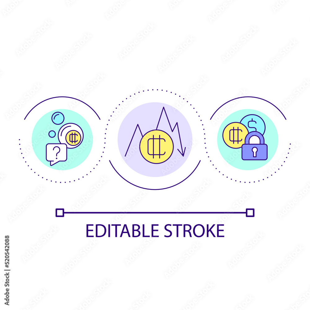 Falling of crypto stock exchange loop concept icon. Virtual currency safety. Untruthful funds abstract idea thin line illustration. Isolated outline drawing. Editable stroke. Arial font used Falling of crypto stock exchange loop concept icon. Virtual currency safety. Untruthful funds abstract idea thin line illustration. Isolated outline drawing. Editable stroke. Arial font used