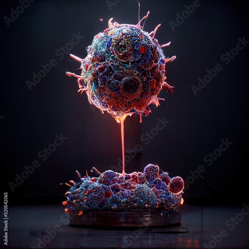 A new generation of dangerous corona flu floating pathogen respiratory influenza virus cell microscopic view illustration