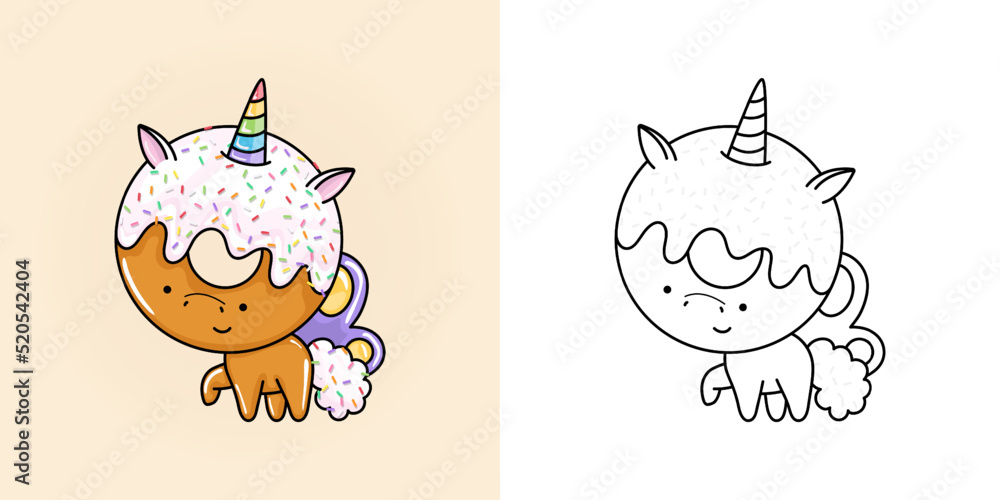 Clipart Unicorn Multicolored and Black and White. Cute Clip Art Unicorn ...