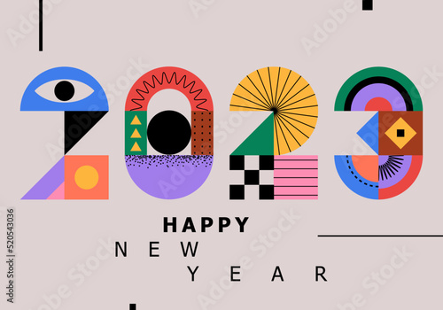Happy new year 2023 vector illustration. Colorful design, trendy style, 2023 calendar
