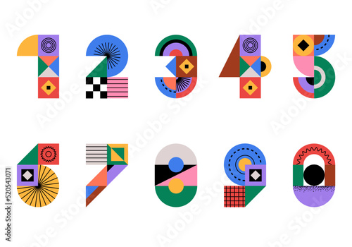 Vector numbers set with bright color from zero to nine. Set of numbers isolated on a white background. 1,2,3,4,5,6,7,8,9,0