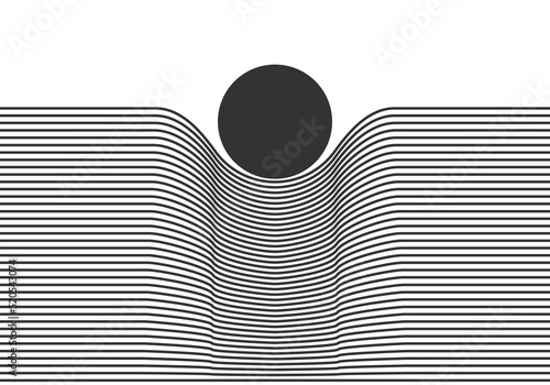 Abstract line design. Mass gravity concept. Down move circle with line. Trendy creative geometric composition background. Singularity of blackhole and wormhole caused by gravity of massive black hole
