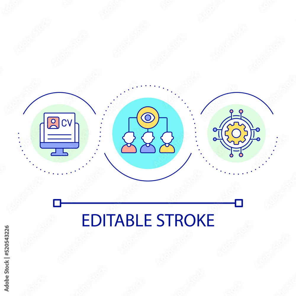 Seeking talents for company loop concept icon. Build professional team. Human resources abstract idea thin line illustration. Isolated outline drawing. Editable stroke. Arial font used Seeking talents for company loop concept icon. Build professional team. Human resources abstract idea thin line illustration. Isolated outline drawing. Editable stroke. Arial font used