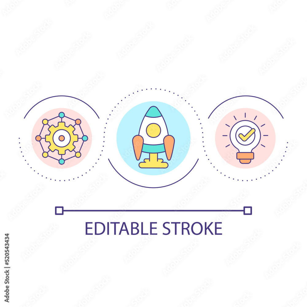 Startup booster loop concept icon. Innovations in business. Digital technology integration abstract idea thin line illustration. Isolated outline drawing. Editable stroke. Arial font used Startup booster loop concept icon. Innovations in business. Digital technology integration abstract idea thin line illustration. Isolated outline drawing. Editable stroke. Arial font used