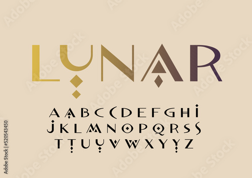 Vector uppercase set of sans serif uppercase letters in boho celestial style.
