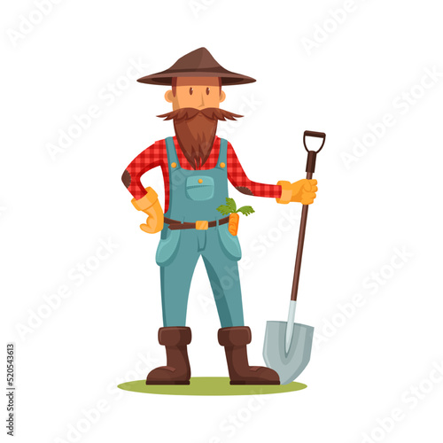 Gardener with spade or shovel, vector banner.
