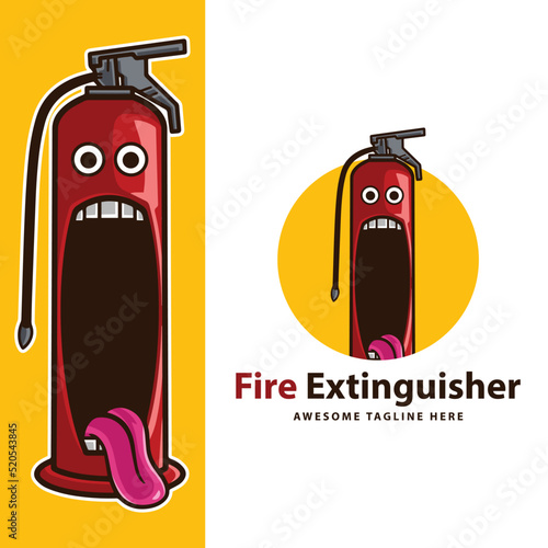 Illustration fire extinguisher character logo.