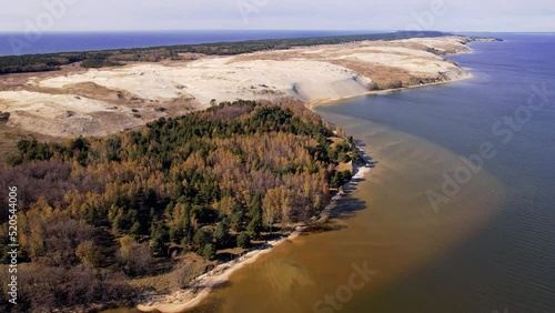 Aerial View Over Coastline At Naglis National Park, Curonian Spit, Lithuania. Parallax Shot photo