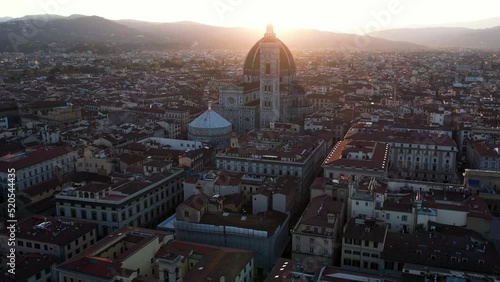Morning sunrise drone shot of the Duomo in Renaissance City of Florence photo
