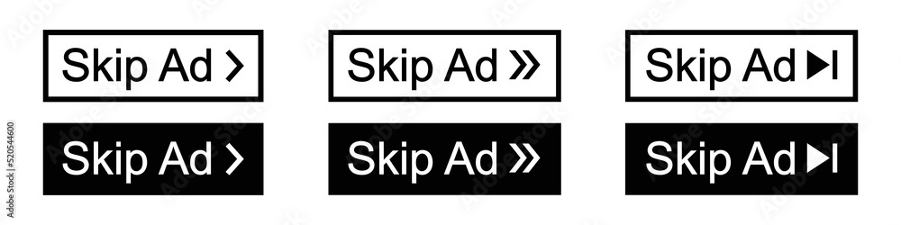 Skip ad button icon. Skip advertisement icon, vector illustration