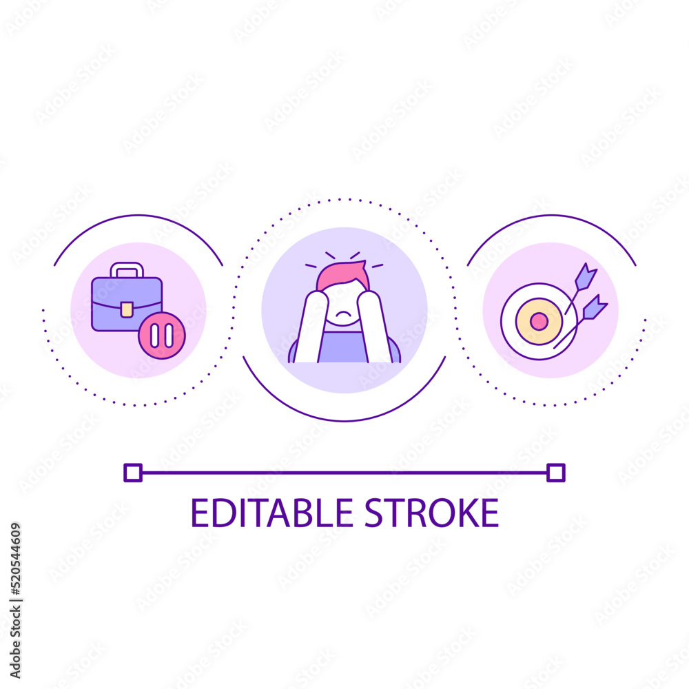 Stress at work loop concept icon. Employee burnout. Poor work performance. Overworking abstract idea thin line illustration. Isolated outline drawing. Editable stroke. Arial font used Stress at work loop concept icon. Employee burnout. Poor work performance. Overworking abstract idea thin line illustration. Isolated outline drawing. Editable stroke. Arial font used