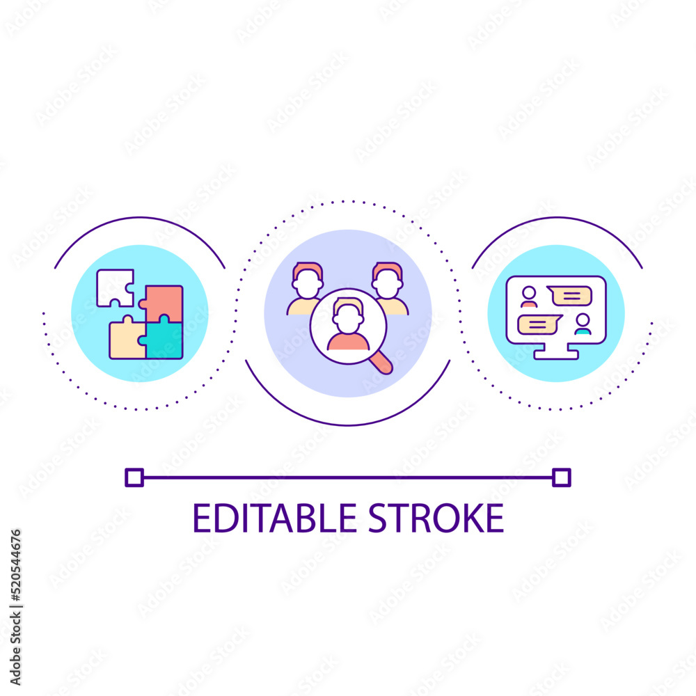 Human resources loop concept icon. Hire new team member. Company staff. Communication abstract idea thin line illustration. Isolated outline drawing. Editable stroke. Arial font used