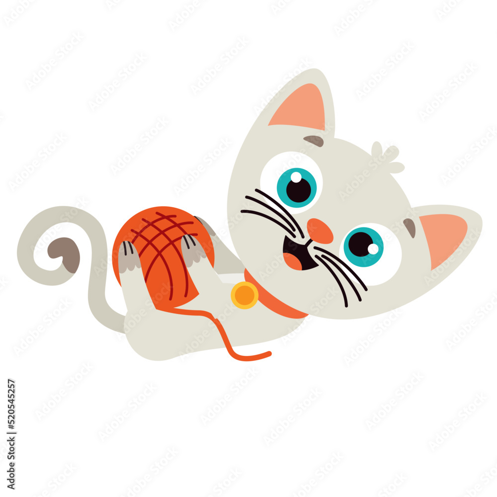 Cartoon Cat Playing With Yarn Stock Vector | Adobe Stock