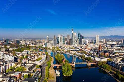 Aerial view, Frankfurt, skyline, with skyscrapers, river Main, Hesse, Germany