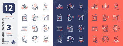 Set of Location, Settings blueprint and Electricity line icons. Include Oil barrel, Fair trade, Swipe up icons. Medical mask, Fake internet, Organic tested web elements. Graph chart. Vector