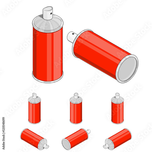 Cartoon isometric paint can. Set for games. Drawing graffiti on the walls. Compressed air in a jar, spray, aerosol. Vector illustration in cartoon and game style.