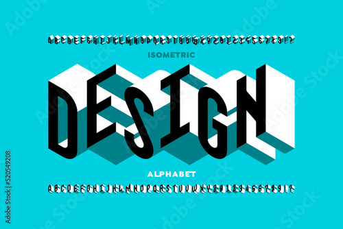 Isometric design font, alphabet letters and numbers vector illustration
