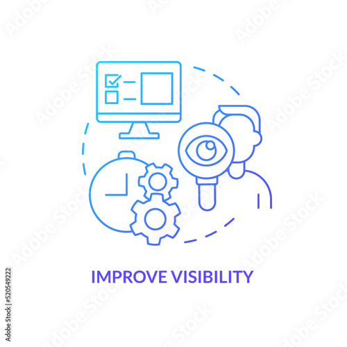 Improve visibility blue gradient concept icon. Pandemic. Addressing covid impact on logistics abstract idea thin line illustration. Isolated outline drawing. Myriad Pro-Bold font used