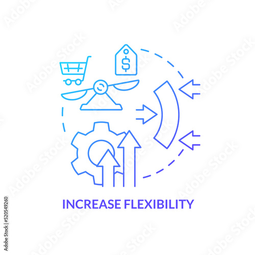 Increase flexibility blue gradient concept icon. Adaptation. Addressing covid impact on logistics abstract idea thin line illustration. Isolated outline drawing. Myriad Pro-Bold font used
