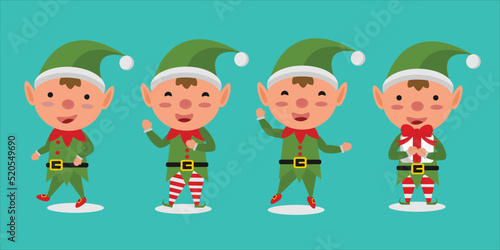 Digital illustration of cute funny cartoon elves on a blue background