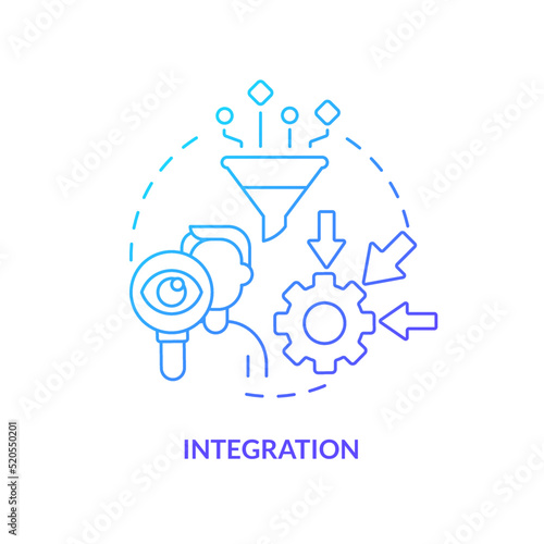 Integration blue gradient concept icon. Business process. Element of supply chain management abstract idea thin line illustration. Isolated outline drawing. Myriad Pro-Bold font used