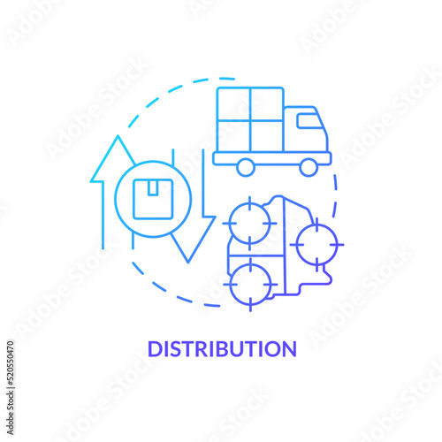 Distribution blue gradient concept icon. Logistic service. Element of supply chain management abstract idea thin line illustration. Isolated outline drawing. Myriad Pro-Bold font used