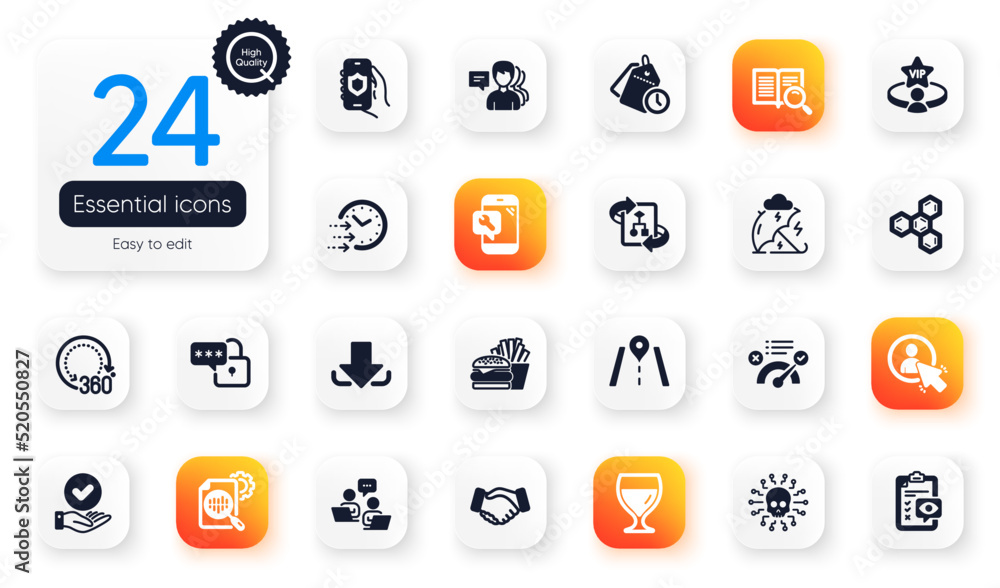 Set of Business flat icons. Eye checklist, Delivery time and Seo stats elements for web application. Correct answer, Handshake, Teamwork icons. Cyber attack, People, Road elements. Vector Set of Business flat icons. Eye checklist, Delivery time and Seo stats elements for web application. Correct answer, Handshake, Teamwork icons. Cyber attack, People, Road elements. Vector