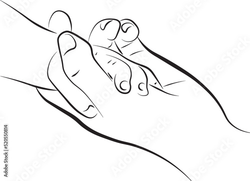 loving family, parenthood childhood concept
new born baby hand hold mum index finger. relationship between mother and baby. Illustration family hand concept.