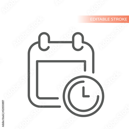 Calendar and clock line vector icon. Simple planner outline symbol.