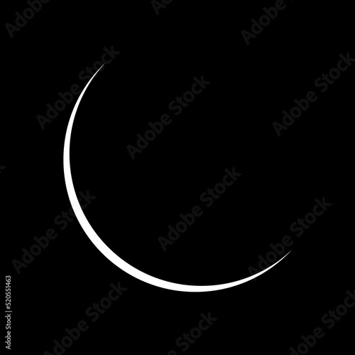 New moon shaped white icon isolated on white background.