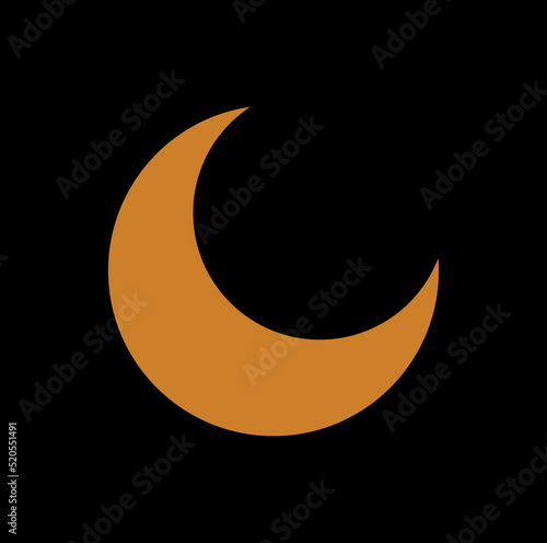 Orange color icon of crescent moon isolated on black background.
