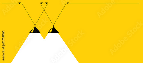 Line lamps and bulbs with color shapes. Geometric line drawing of light lampshades. Education or invention pictogram banner. Single one line drawing of light bulb. Minimalist design background