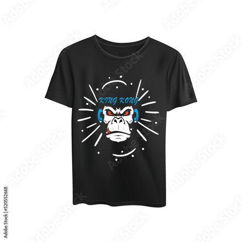 king kong black t shirt, white design