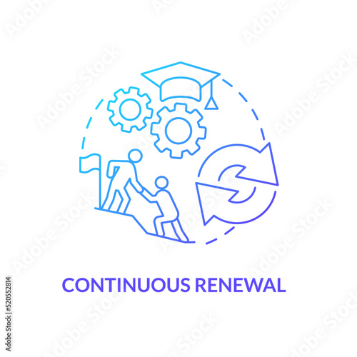 Continuous renewal blue gradient concept icon. Organizational culture abstract idea thin line illustration. Coaching. Professional education. Isolated outline drawing. Myriad Pro-Bold font used