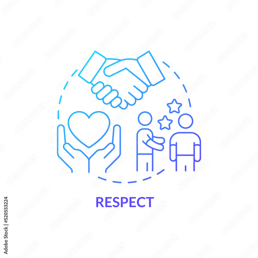 Respect blue gradient concept icon. Business ethics component abstract idea thin line illustration. Ethical communication. Moral value. Isolated outline drawing. Myriad Pro-Bold font used - obrazy, fototapety, plakaty 