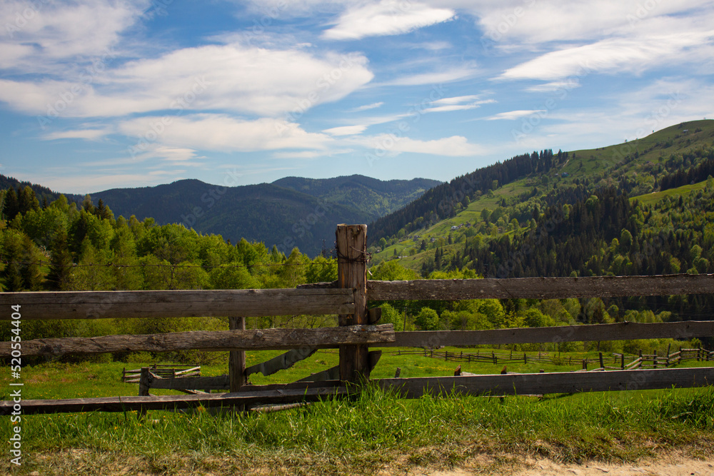 Wooden fence in the Carpathian mountains