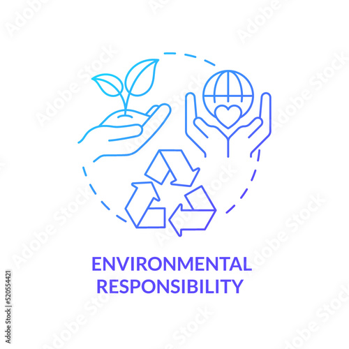 Environmental responsibility blue gradient concept icon. Type of CSR abstract idea thin line illustration. Integrating sustainability. Isolated outline drawing. Myriad Pro-Bold font used