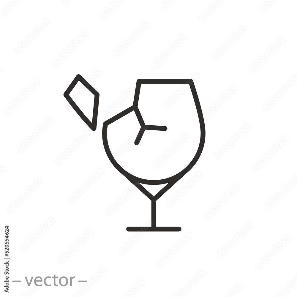fragile glass icon, broken glasses cup, label for packaging, thin line symbol on white background - editable stroke vector illustration fragile glass icon, broken glasses cup, label for packaging, thin line symbol on white background - editable stroke vector illustration