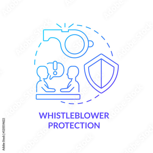 Whistleblower protection blue gradient concept icon. Ethical behavior in workplace abstract idea thin line illustration. Anti corruption. Isolated outline drawing. Myriad Pro-Bold font used
