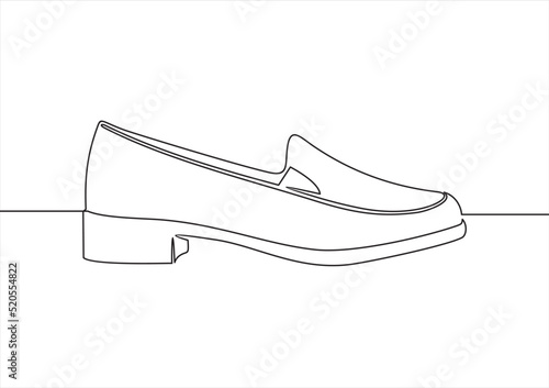 moccasin isolated on a white background. Concept of comfort shoes in modern casual style. Side view. Vector illustration-Continuous one line drawing.