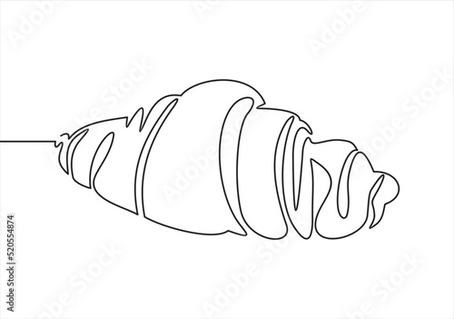 Continuous one line drawing of croissant for logo in minimalist style. Hand drawn french pastry line sketch for print, breakfast concept.