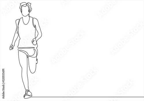 Continuous line drawing of running man. Vector illustration.